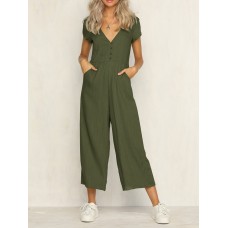 Women's Fashion V-neck Short Sleeve Casual Jumpsuit