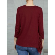 Patchwork Casual Scoop Loose Long Sleeve T-shirt