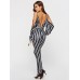 Stripe Off Shoulder Lace-Up Women's Jumpsuit