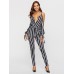 Stripe Off Shoulder Lace-Up Women's Jumpsuit