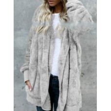 Faux Fur Solid Color Overcoat