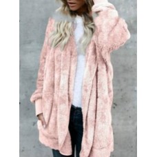 Faux Fur Solid Color Overcoat