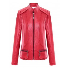 Plain PU Zipper Casual Jackets