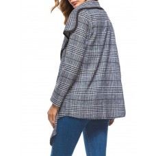 Asymmetric Plaid Long Sleeve Overcoat