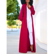 Plain V-Neck Lantern Sleeve Trench Coat