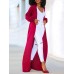 Plain V-Neck Lantern Sleeve Trench Coat